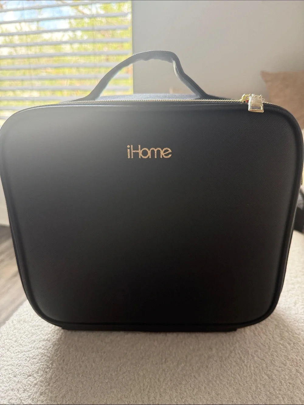 iHome Black Travel Storage Case with Top Handle and Gold Logo